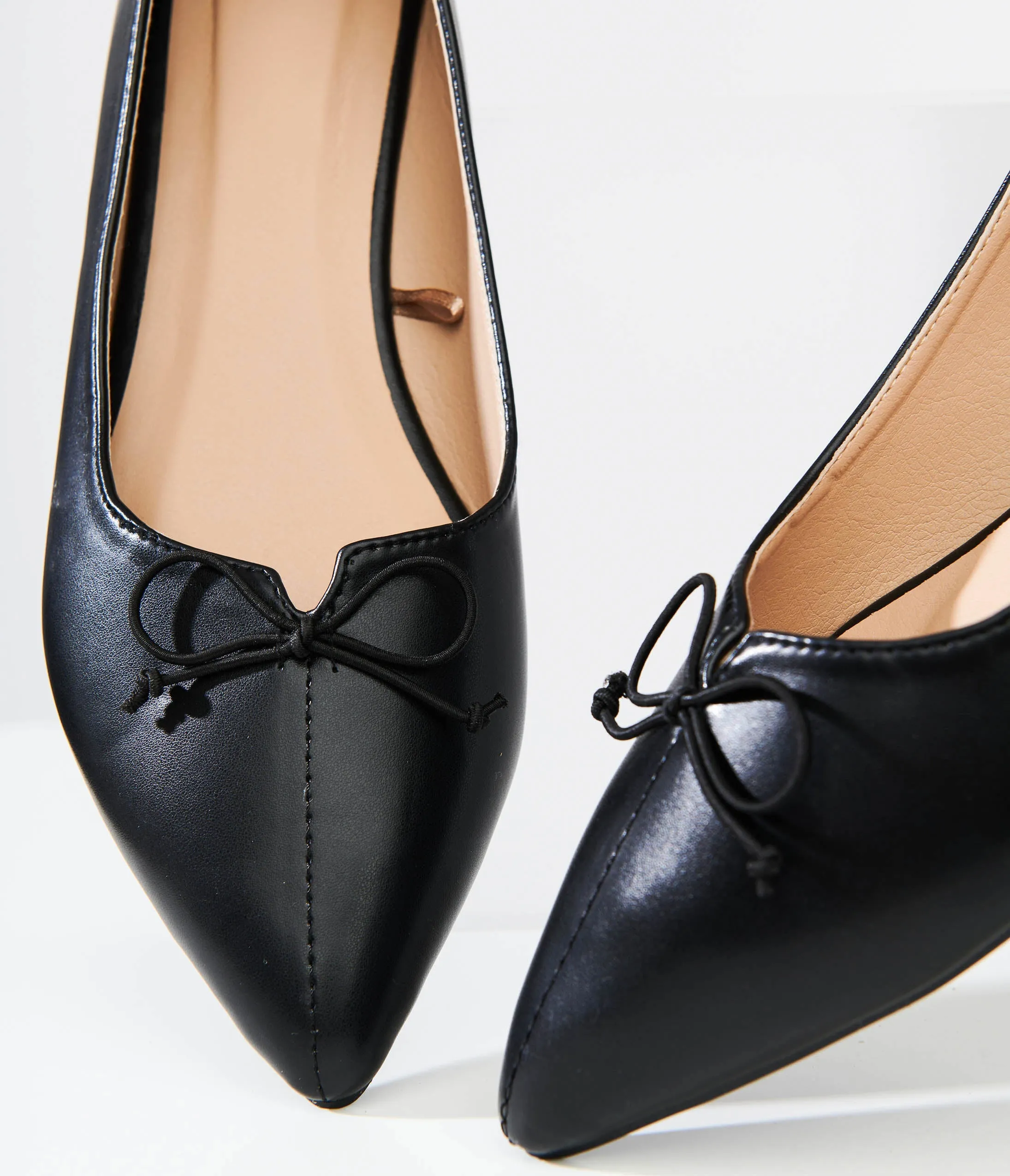 1960s Black Bow Pointed Leatherette Flats