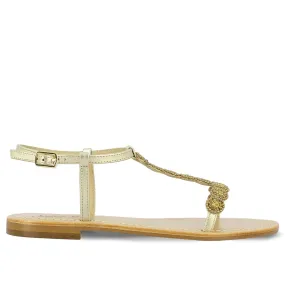 Adele Metallic Platin Leather With gold Embroidery Sandals