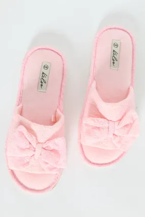 Anglaise Mule Slipper With Bow Detail - Pink