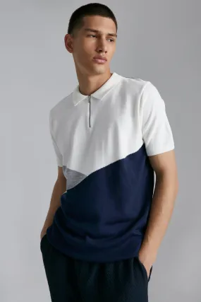 Asymmetric Colour Block Knitted Polo