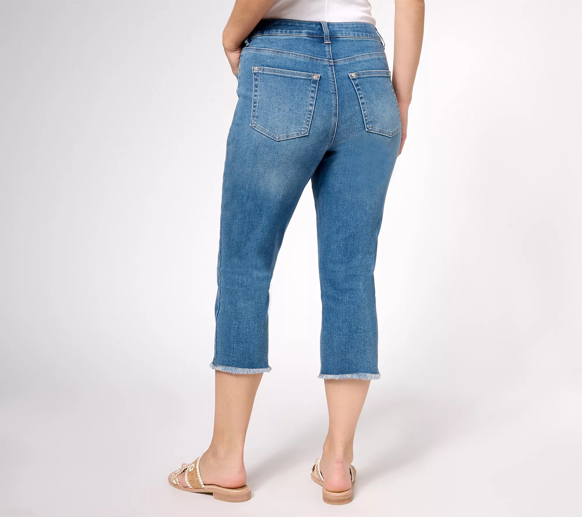 Belle by Kim Gravel Reg Trutemp Capri Jeans with Frayed Hem