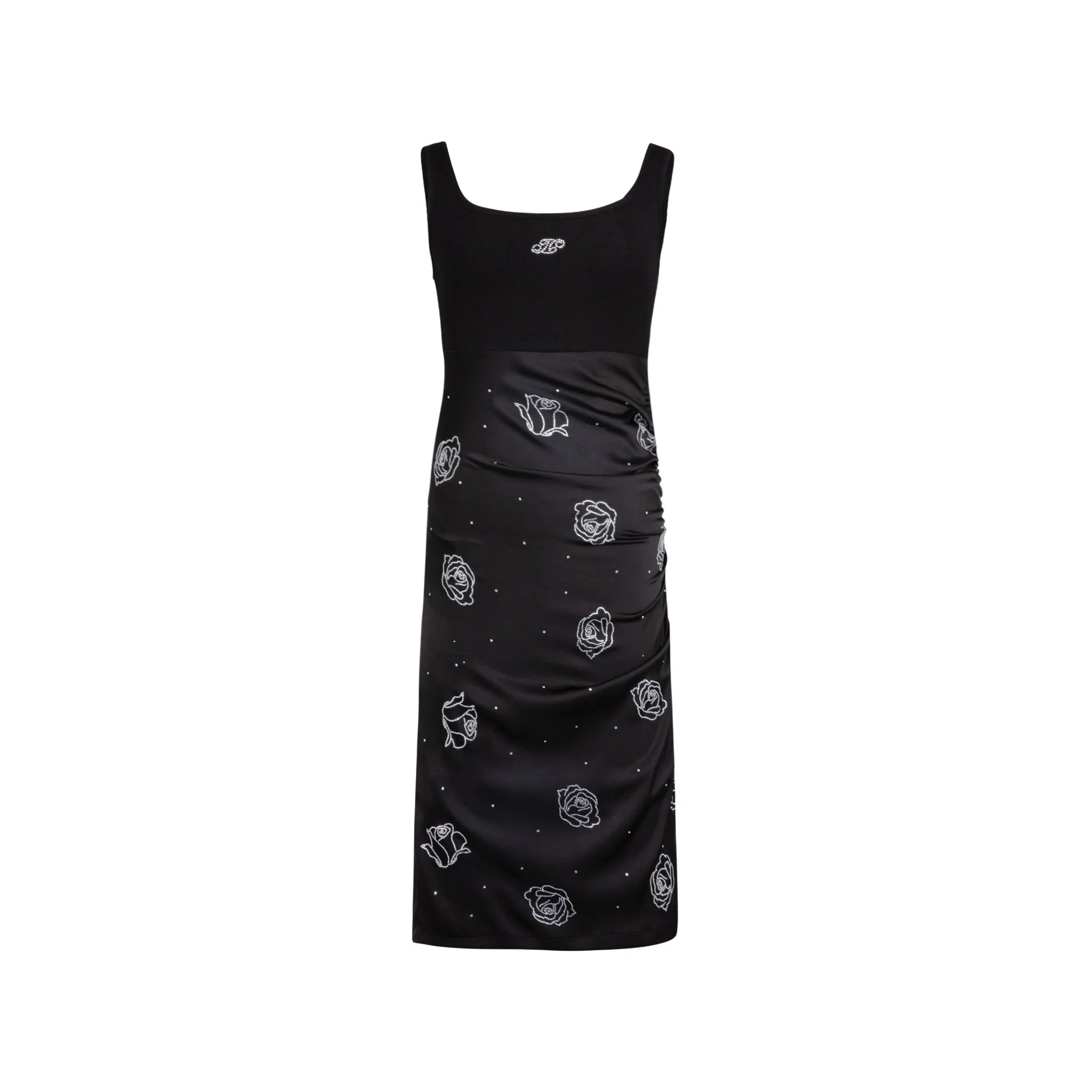 Black Patchwork Rose Rhinestone Vest Dress-