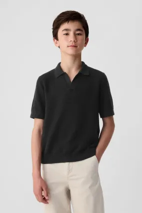 Black Textured Polo Jumper (4-13yrs)