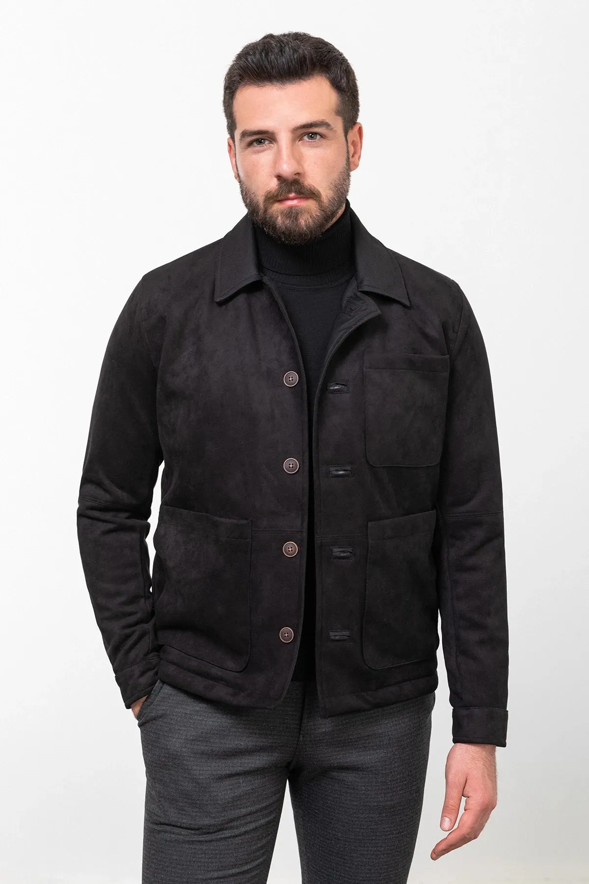 Bojoni Capena Black Suede Slim Fit Jacket