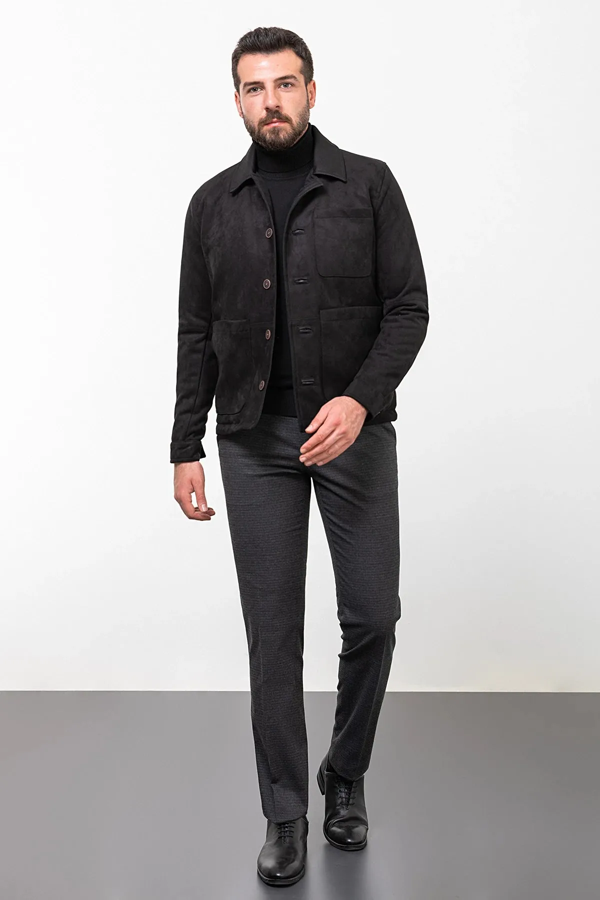 Bojoni Capena Black Suede Slim Fit Jacket