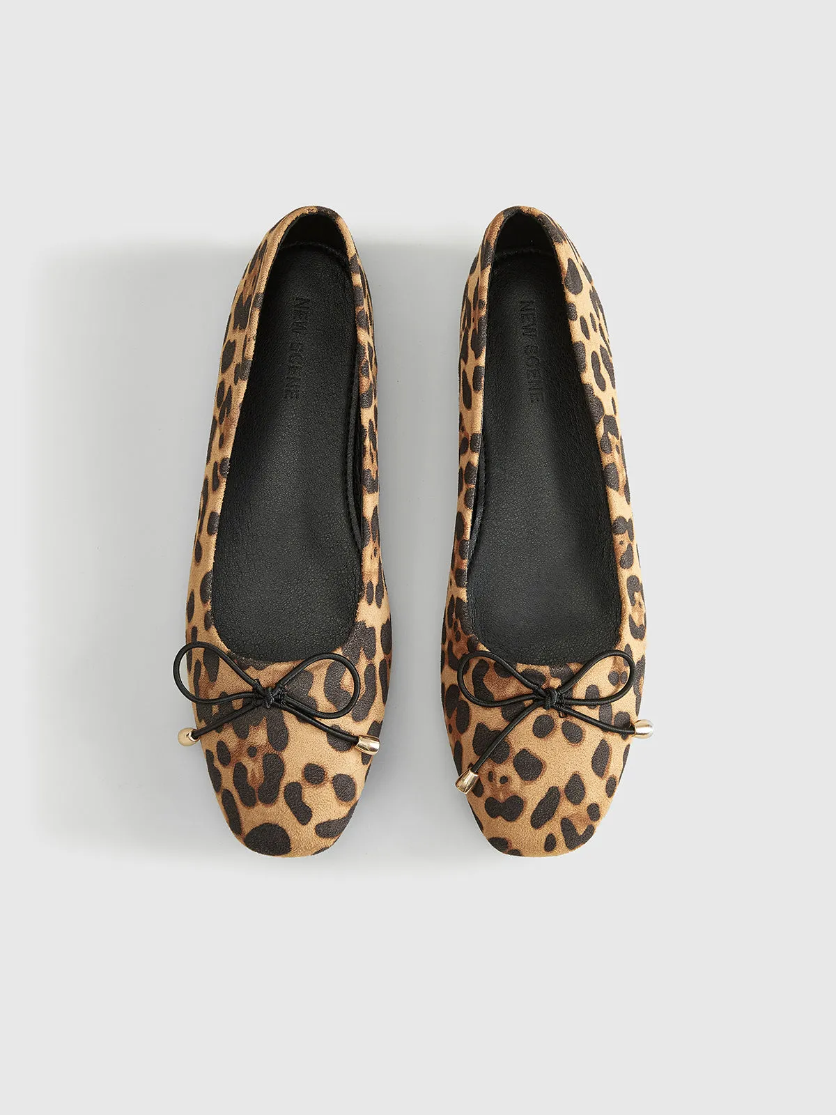 Bow-Decor Leopard Printed Ballet Flats