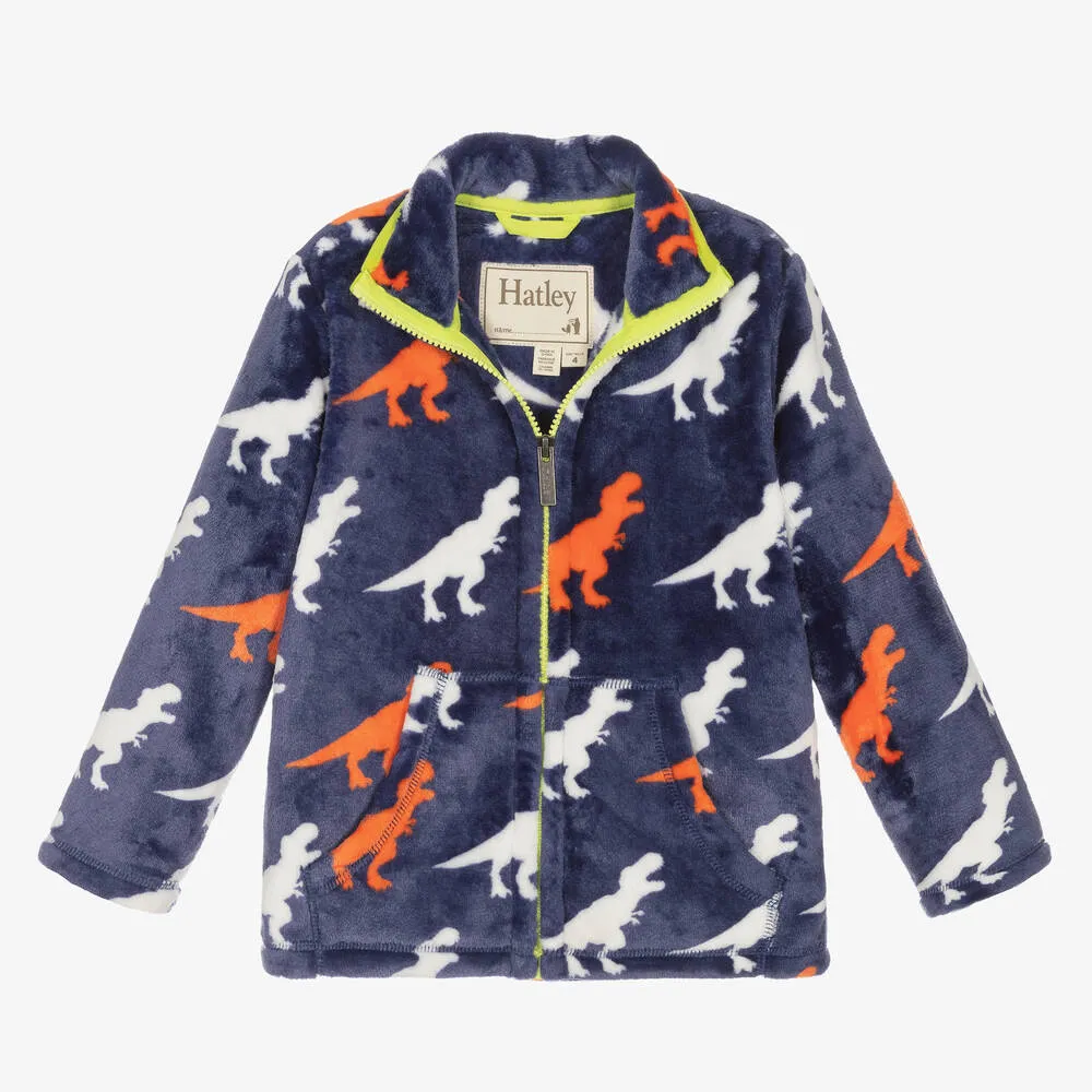 Boys Blue Fleece Dinosaur Zip-Up Top