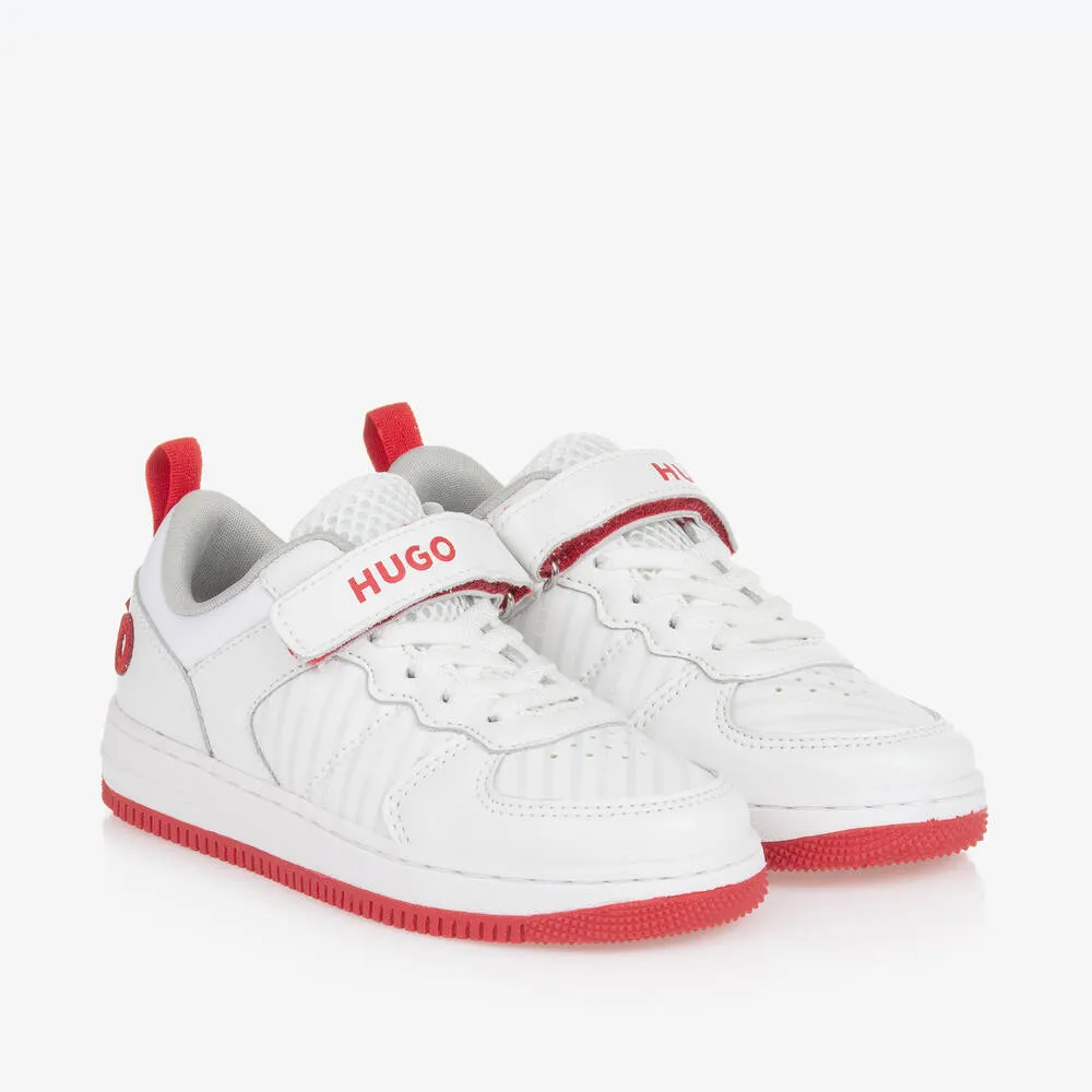 Boys White & Red Leather Trainers