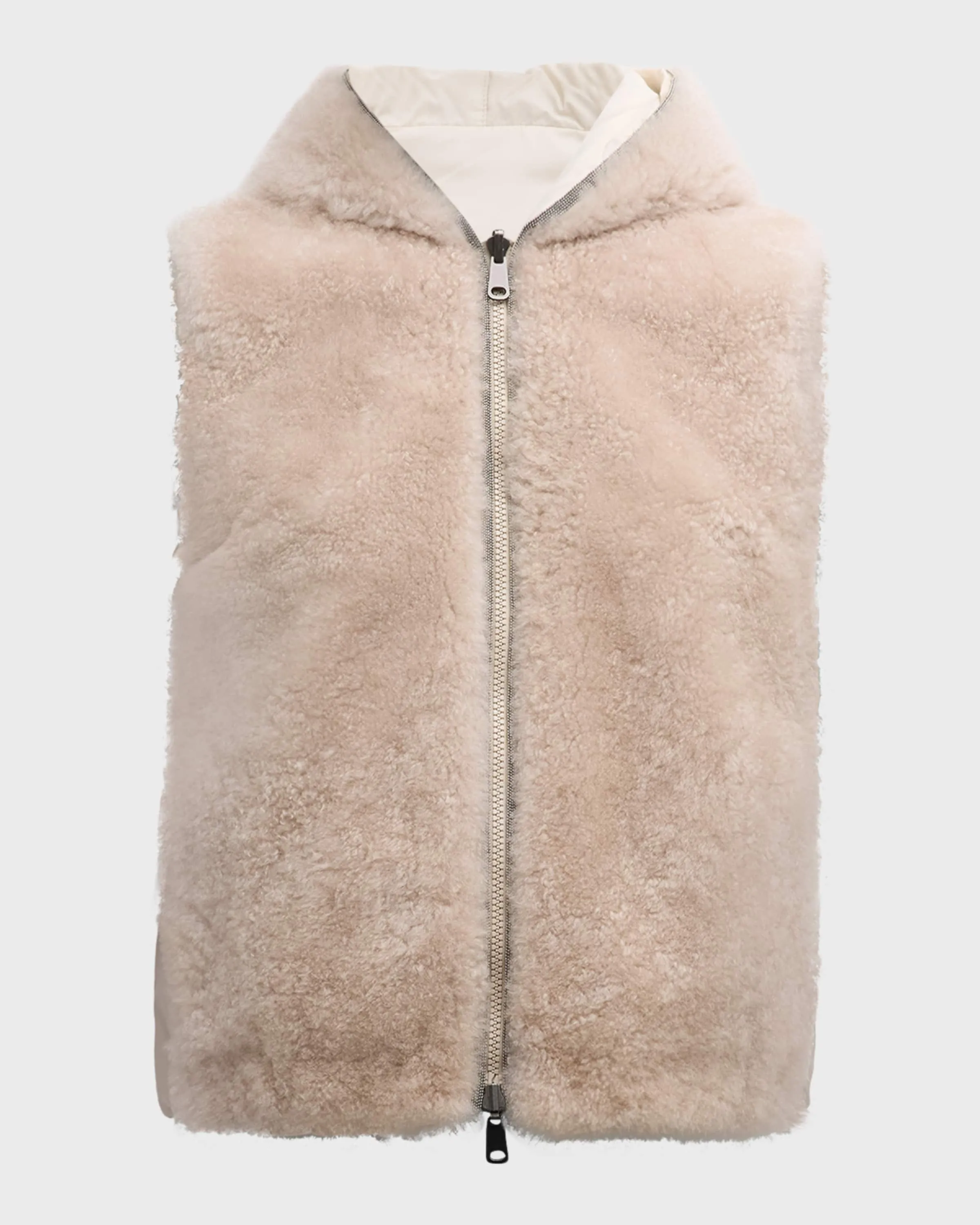 Cashmere Teddy Effect Reversible Hooded Vest