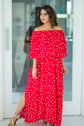 Cherry Red Off-Shoulder Maternity Maxi Dress