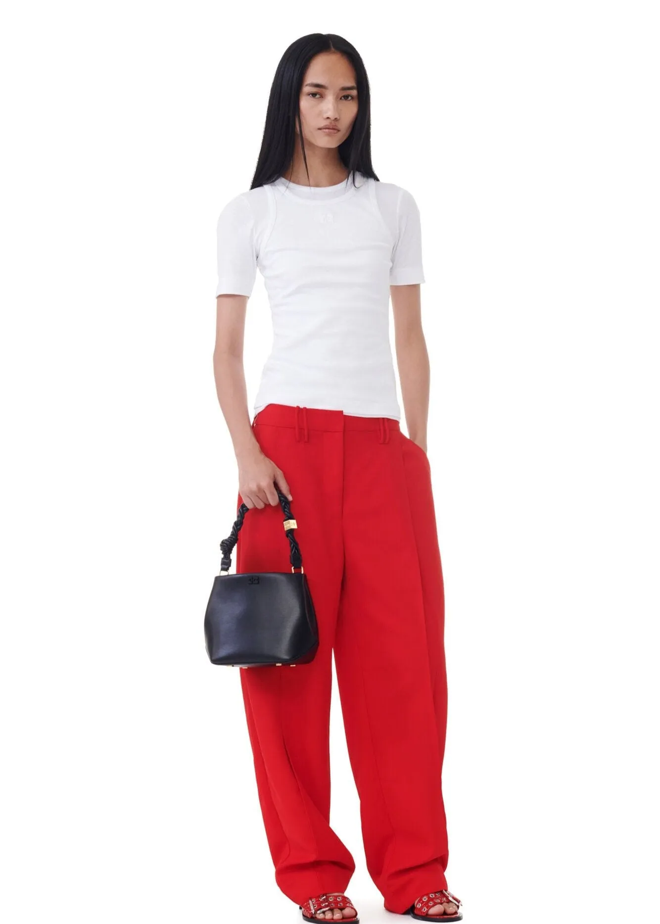 CHERRY RED TROUSERS - GANNI