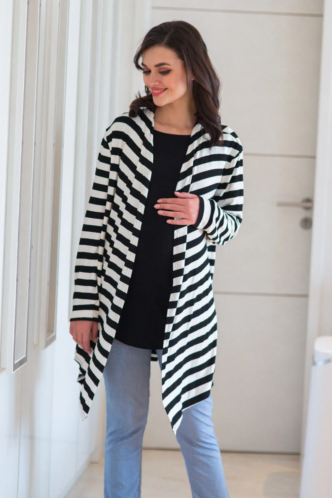 Chic Striped Cascading Maternity Cover Up