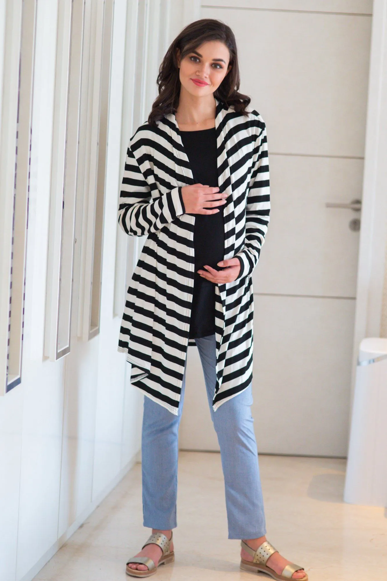 Chic Striped Cascading Maternity Cover Up