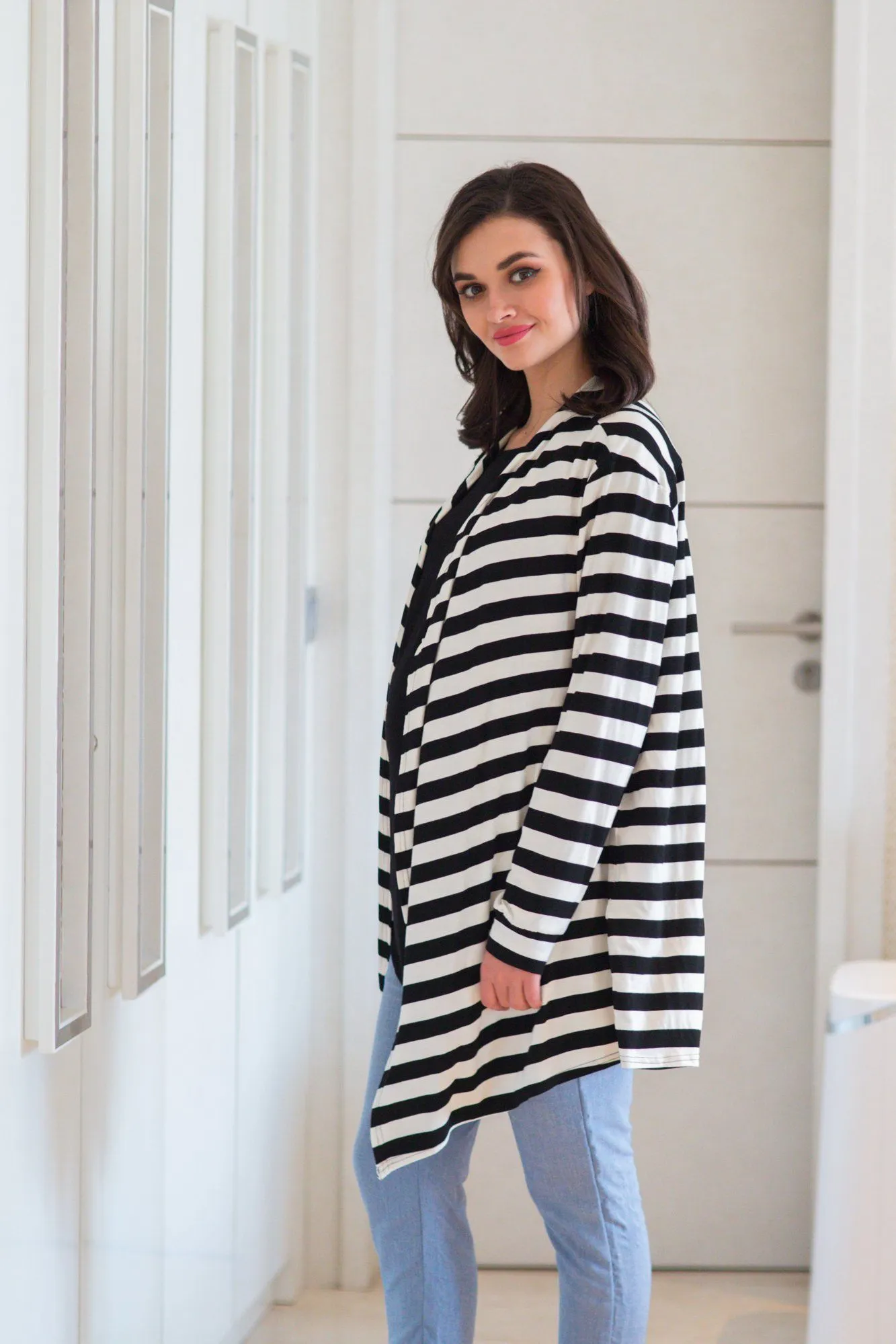 Chic Striped Cascading Maternity Cover Up