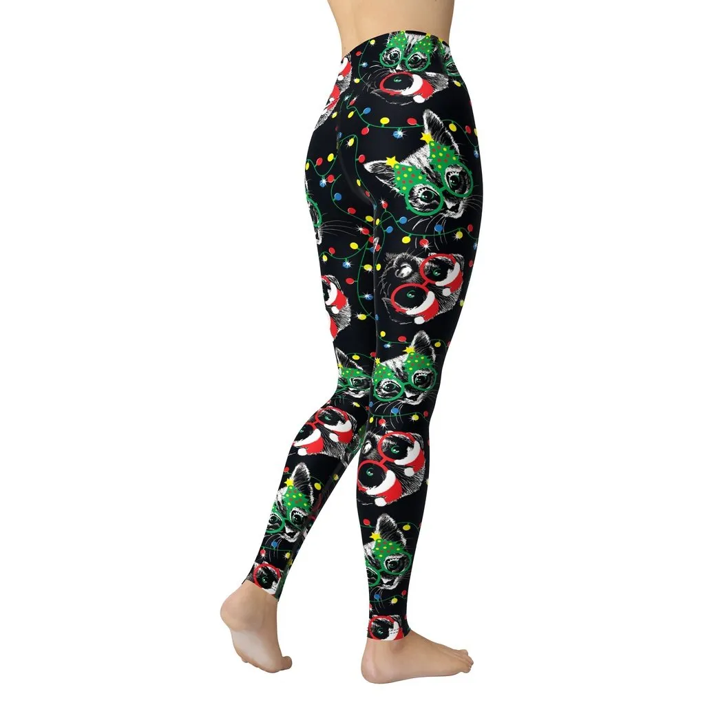 Christmas Lights & Cats Yoga Leggings