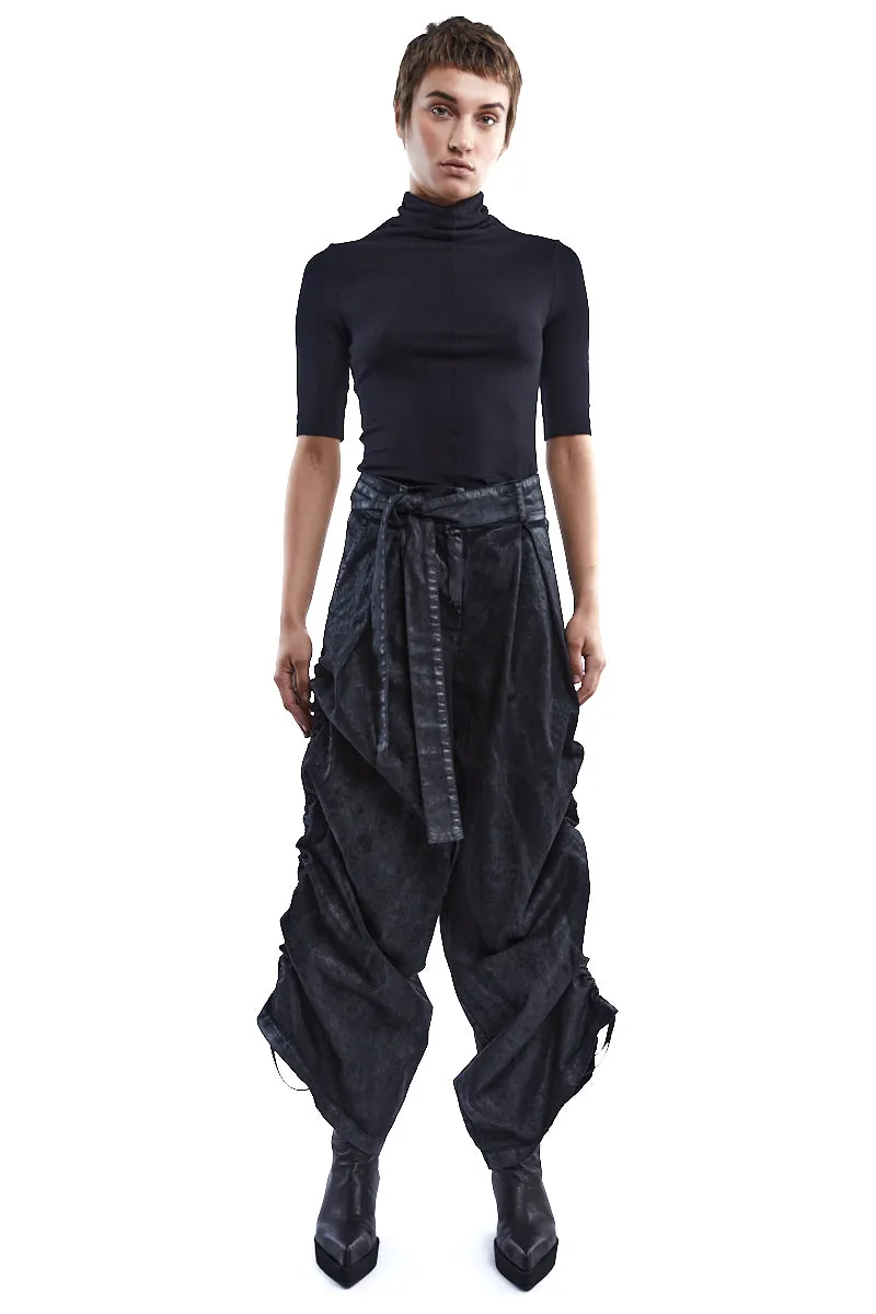 COATED STRETCH GABARDINA WIDE TROUSERS