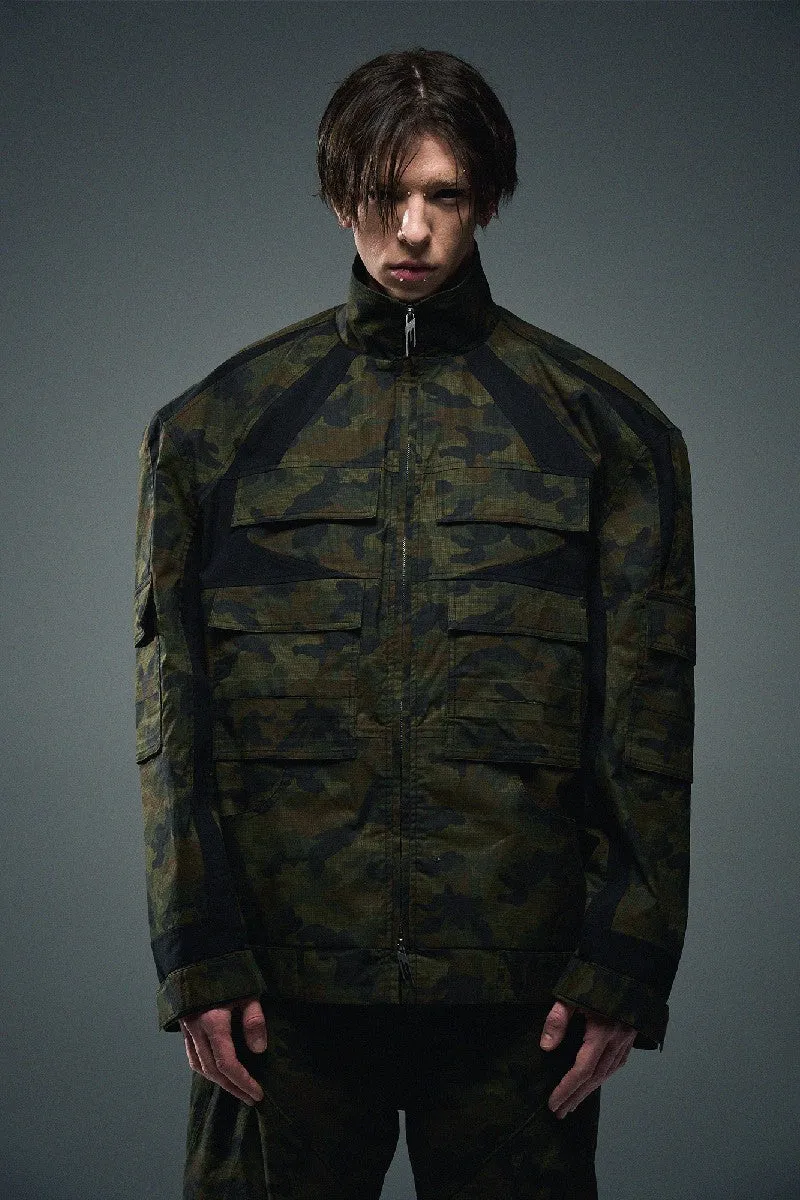 Contrast Camo Texture Cargo Jacket b