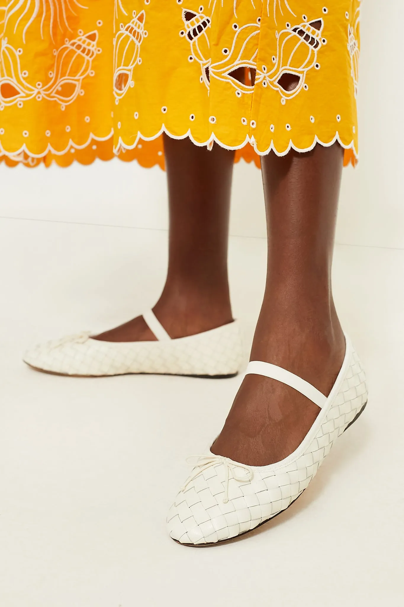 Cream Woven Leather Leonie Flats