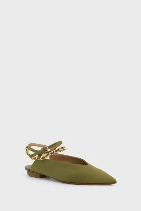 Dark Green Pointed Flats with Chain