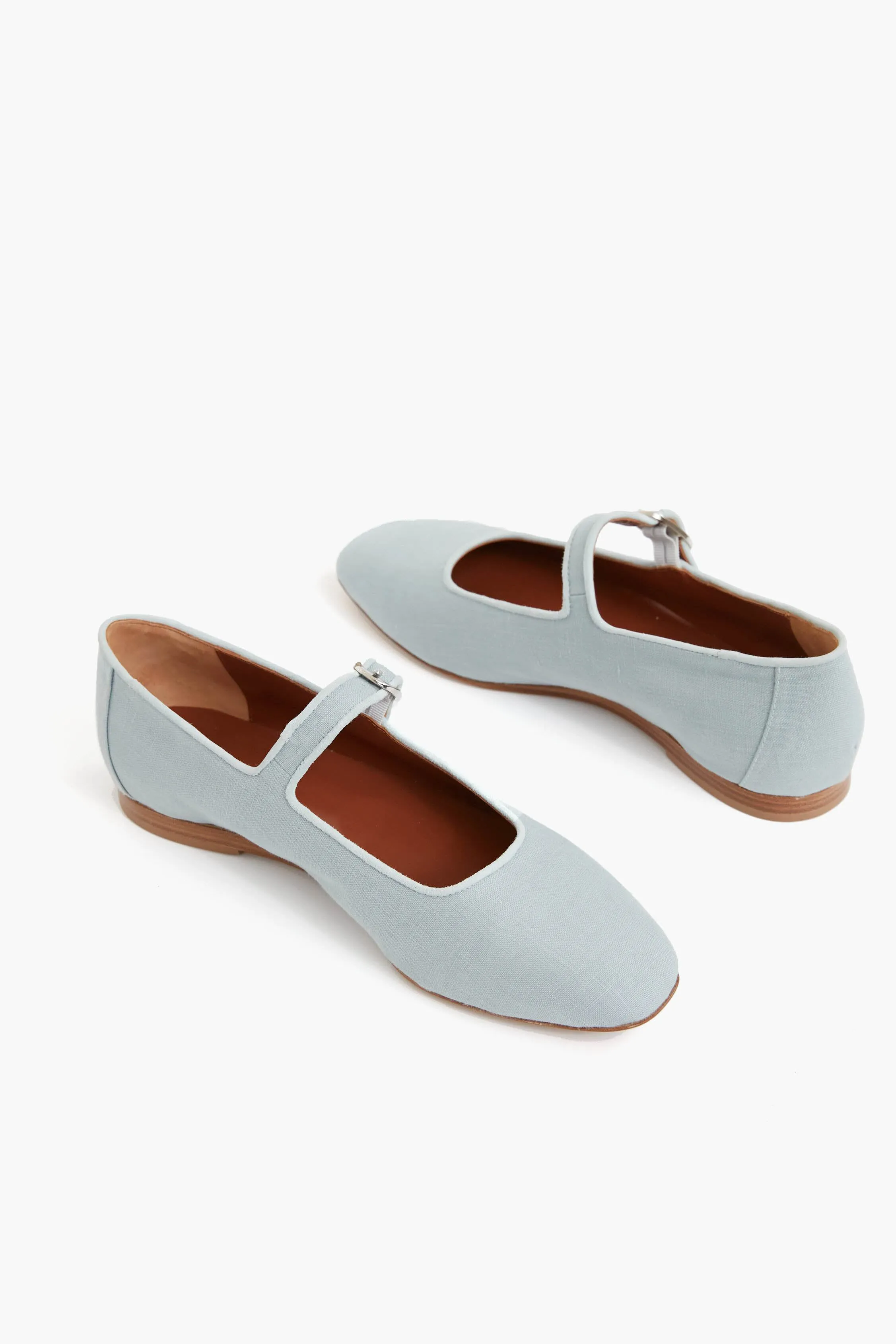 Denim Linen Suede Mary Jane Flats