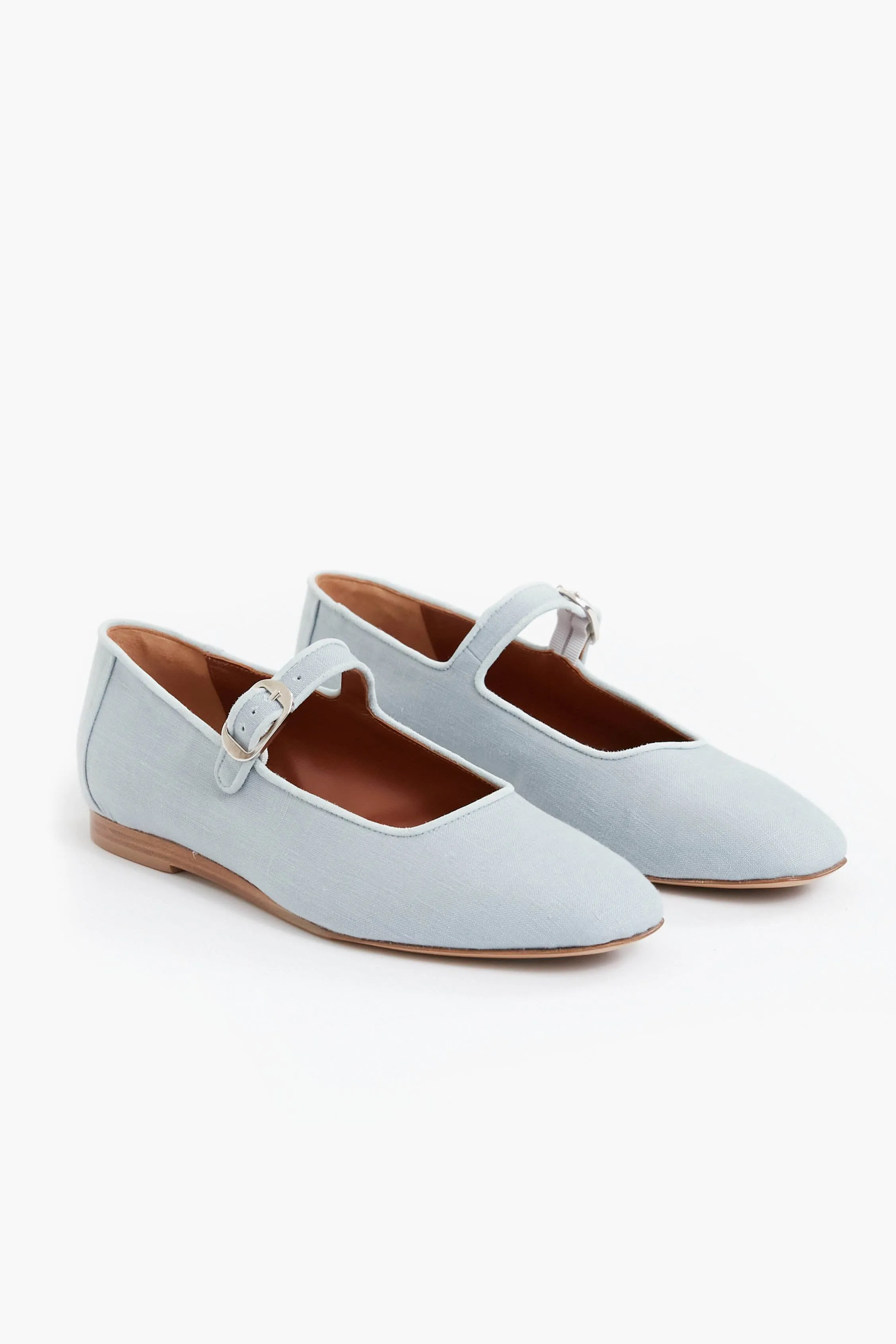 Denim Linen Suede Mary Jane Flats