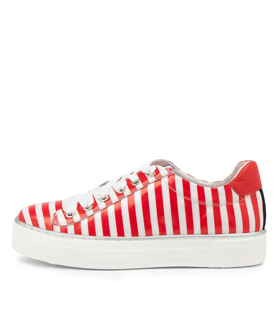 DJANGO & JULIETTE Finni White Red Stripe Leather Sneakers