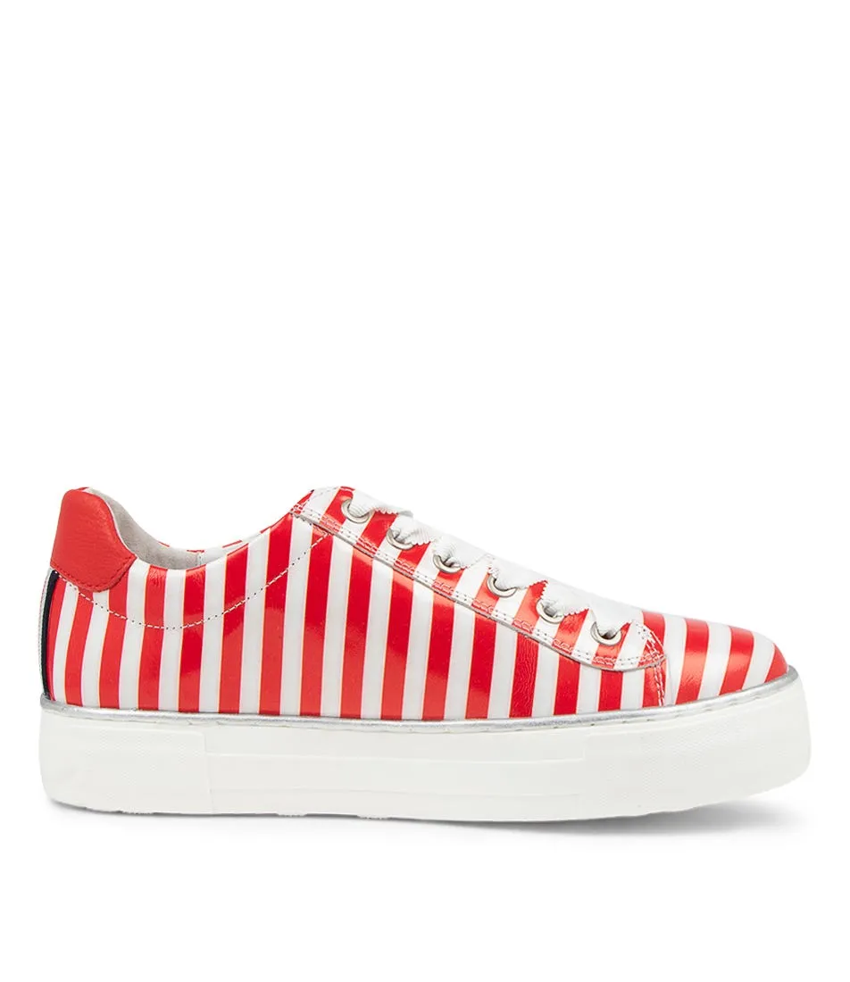 DJANGO & JULIETTE Finni White Red Stripe Leather Sneakers