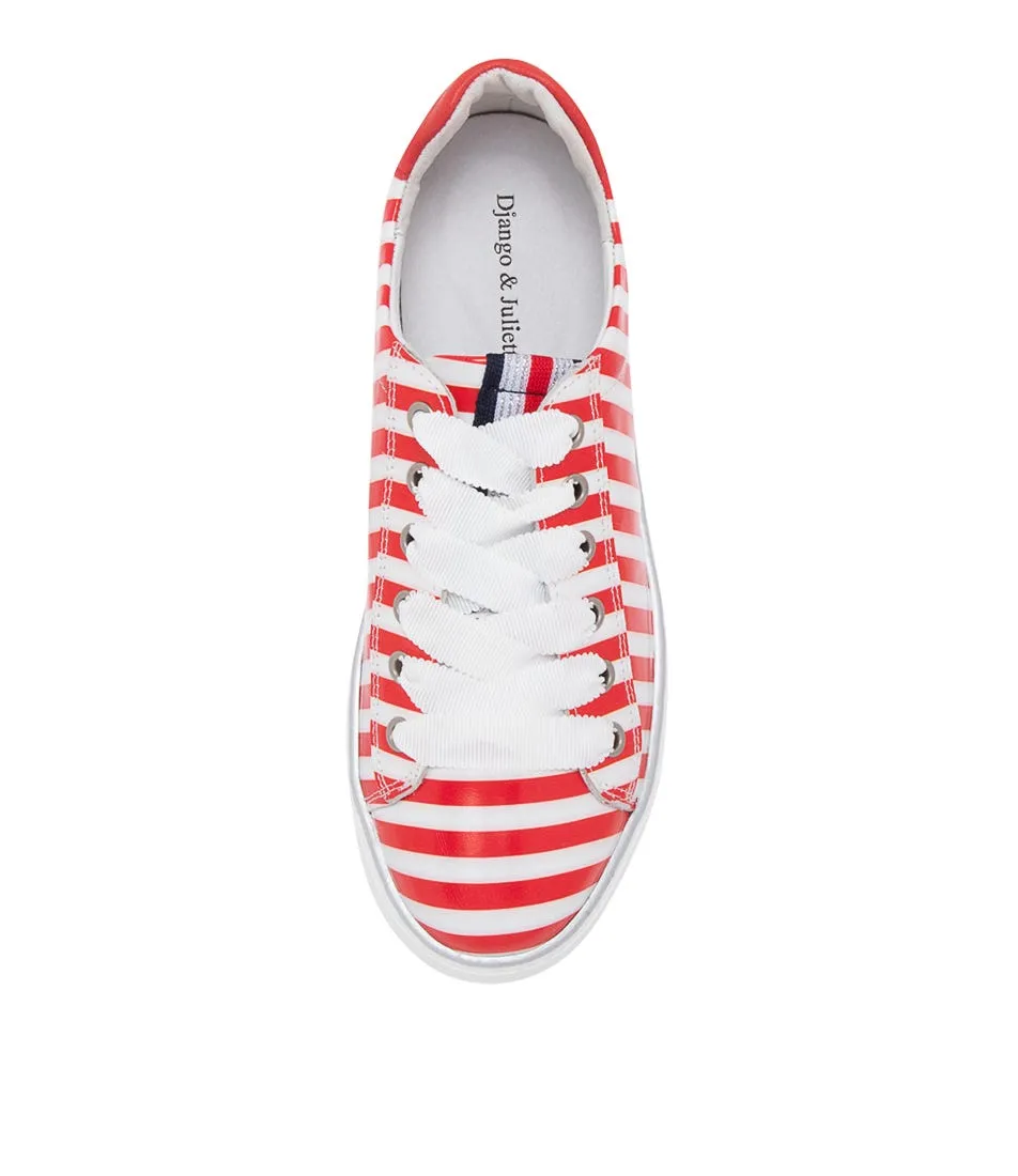 DJANGO & JULIETTE Finni White Red Stripe Leather Sneakers