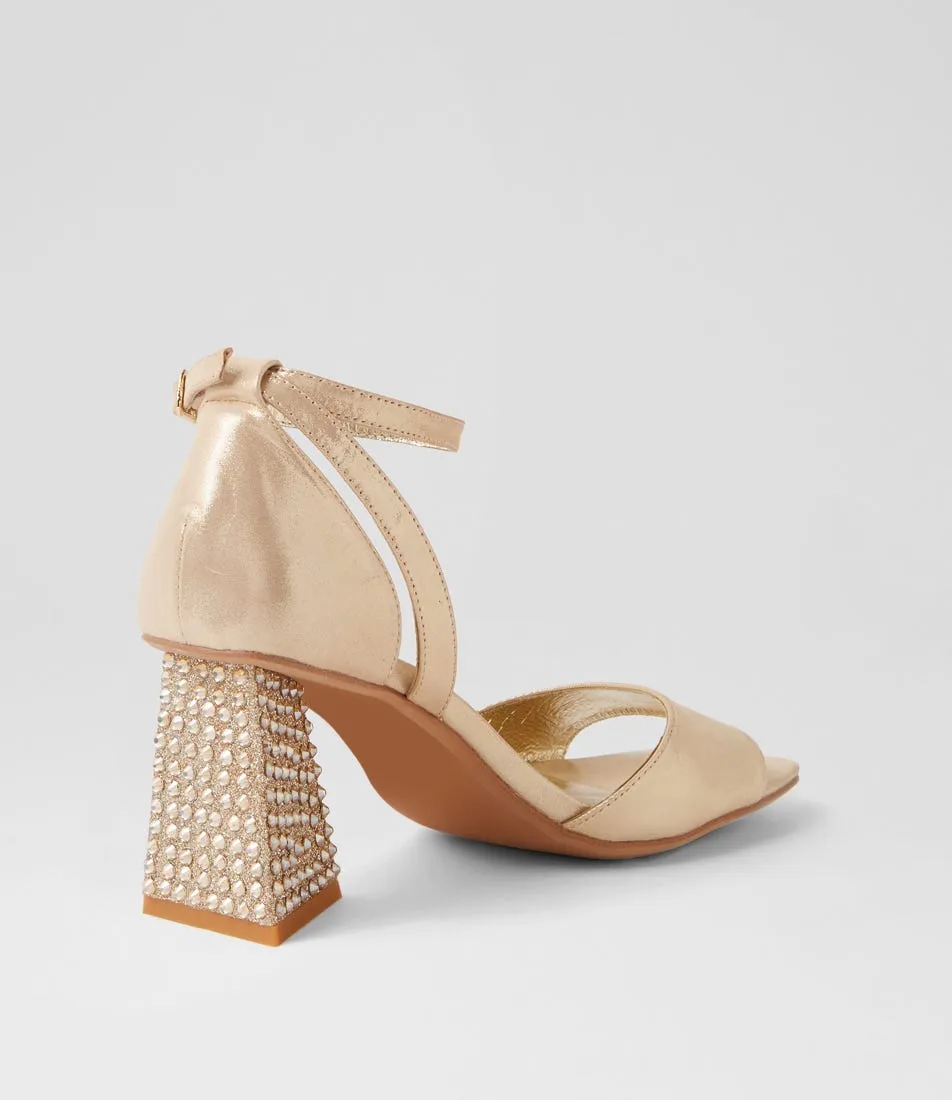 DJANGO & JULIETTE Laixi Gold Shimmer Leather Jewels Sandals