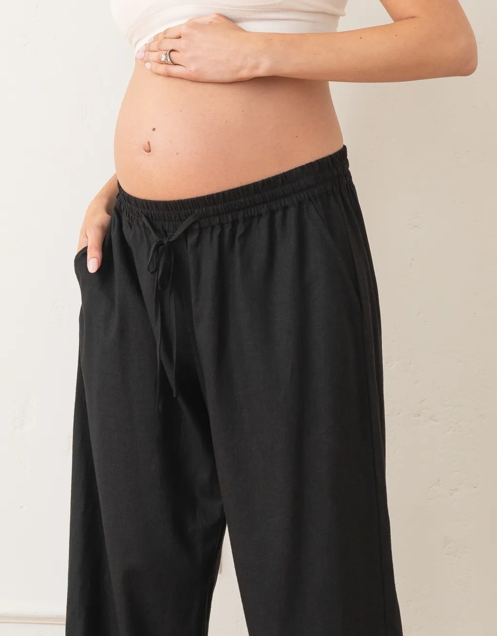 Elan | Wide-Leg Linen-Blend Under Bump Maternity Trousers