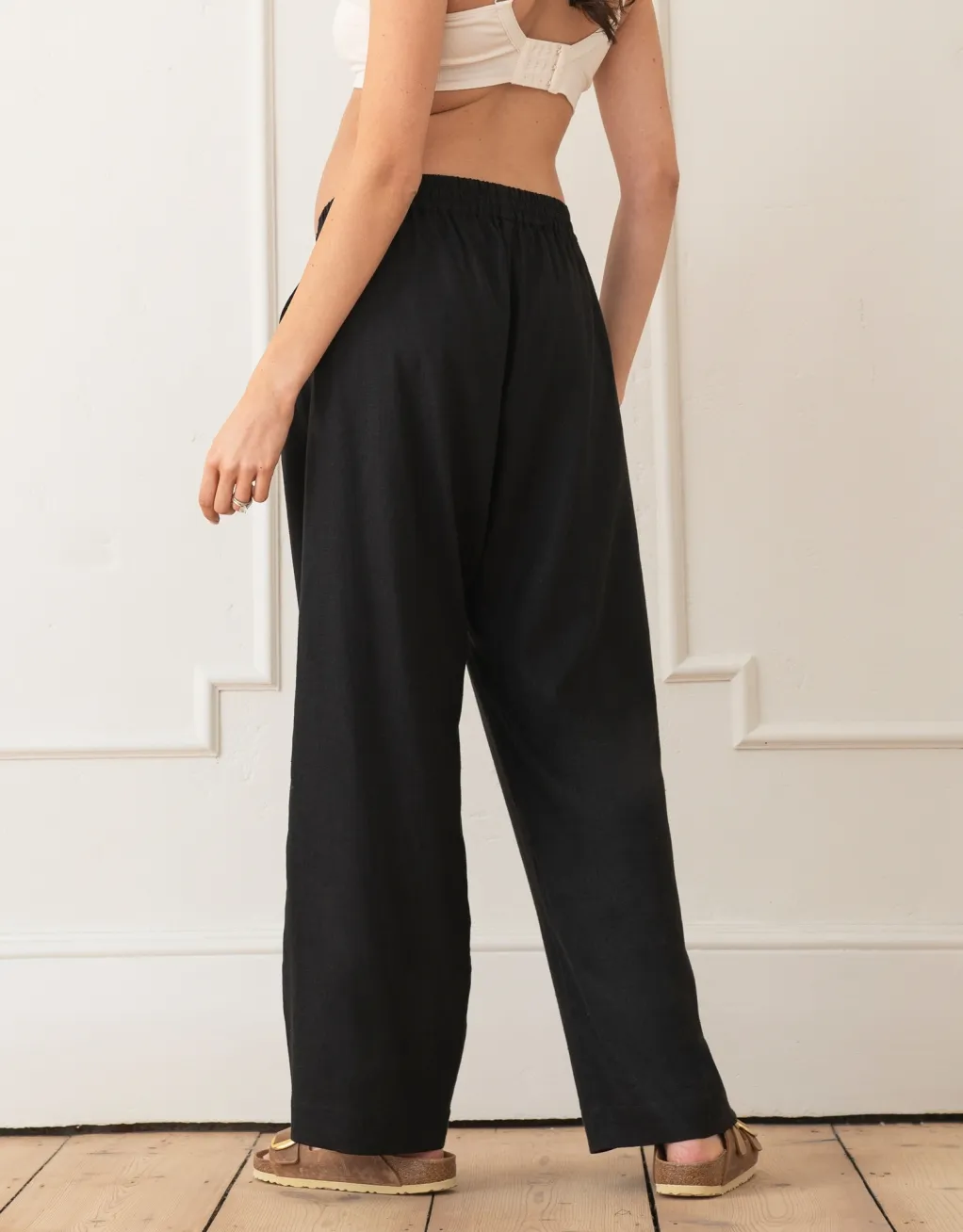 Elan | Wide-Leg Linen-Blend Under Bump Maternity Trousers