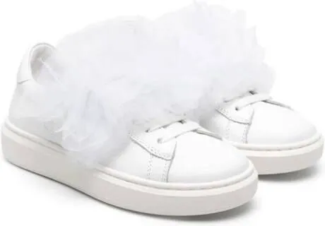 Elisabetta Franchi La Mia Bambina tulle-ruffles leather sneakers White