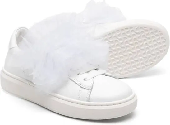 Elisabetta Franchi La Mia Bambina tulle-ruffles leather sneakers White