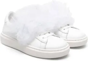 Elisabetta Franchi La Mia Bambina tulle-ruffles leather sneakers White