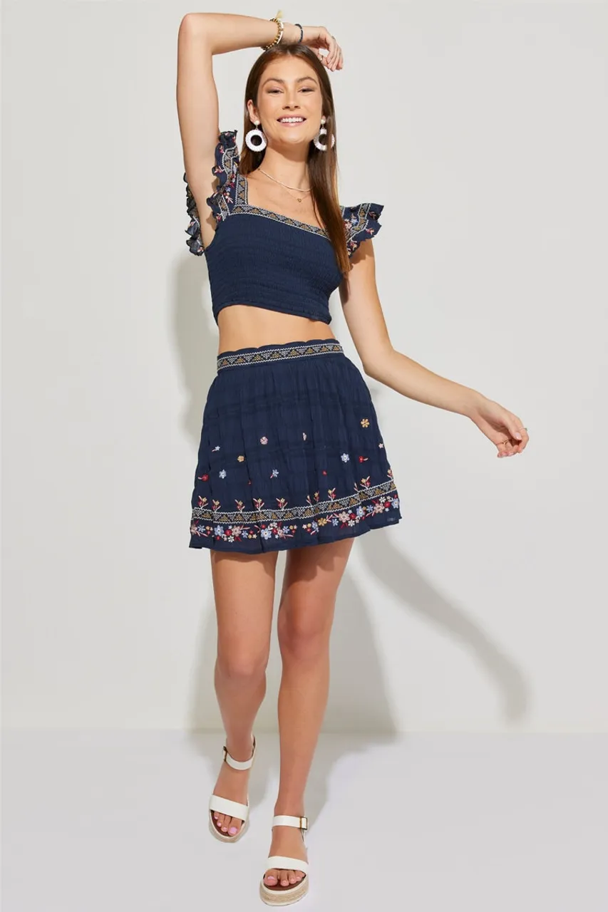 Everly Embroidered Mini Skirt