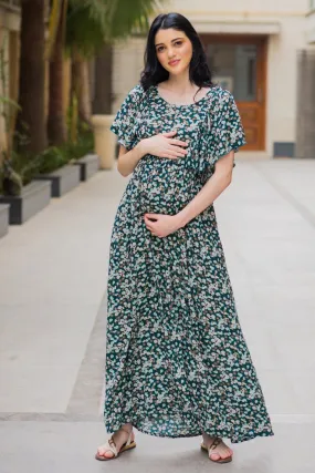 Exquisite Green Berry Maternity & Nursing Flap Dress