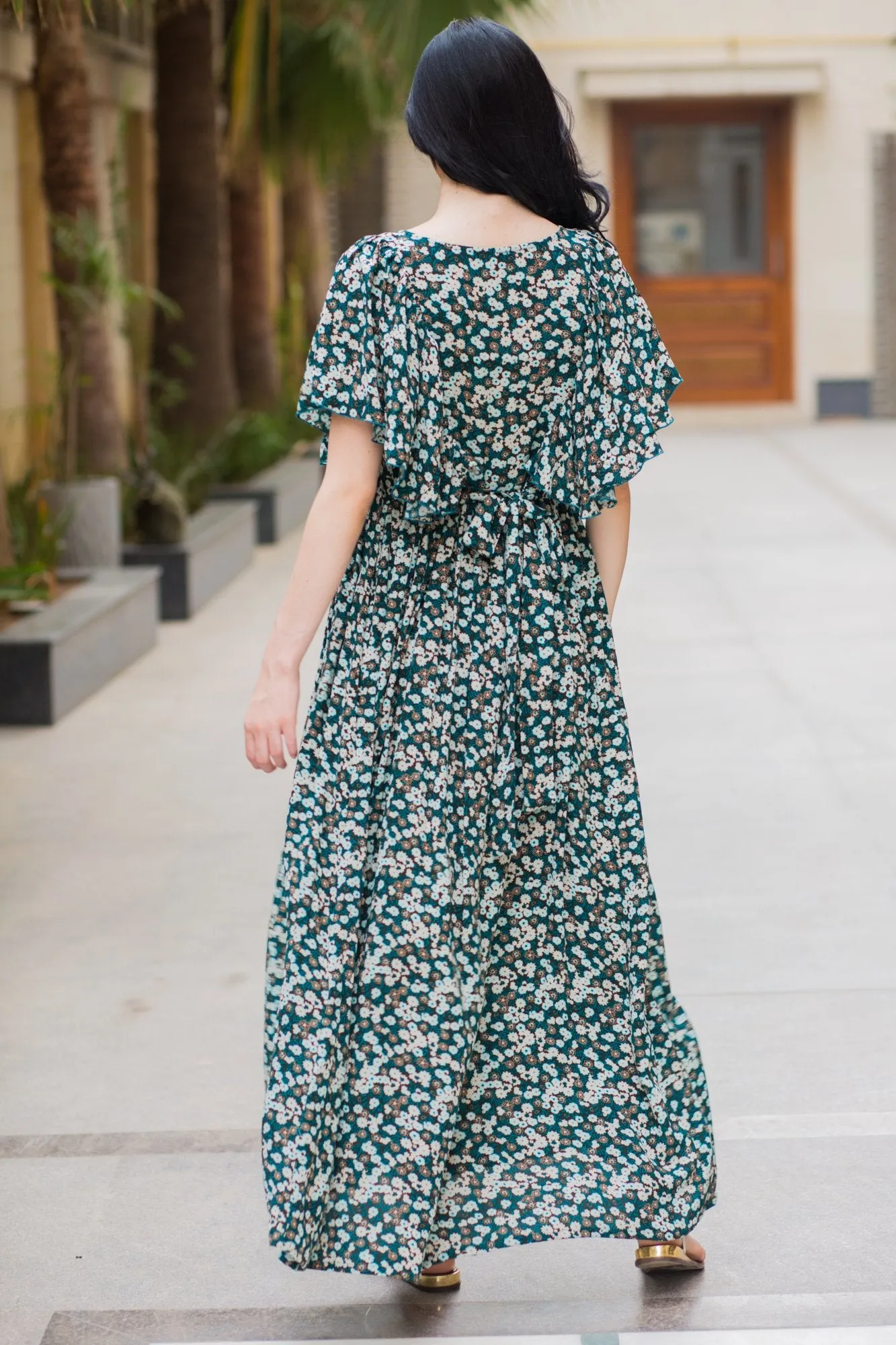 Exquisite Green Berry Maternity & Nursing Flap Dress