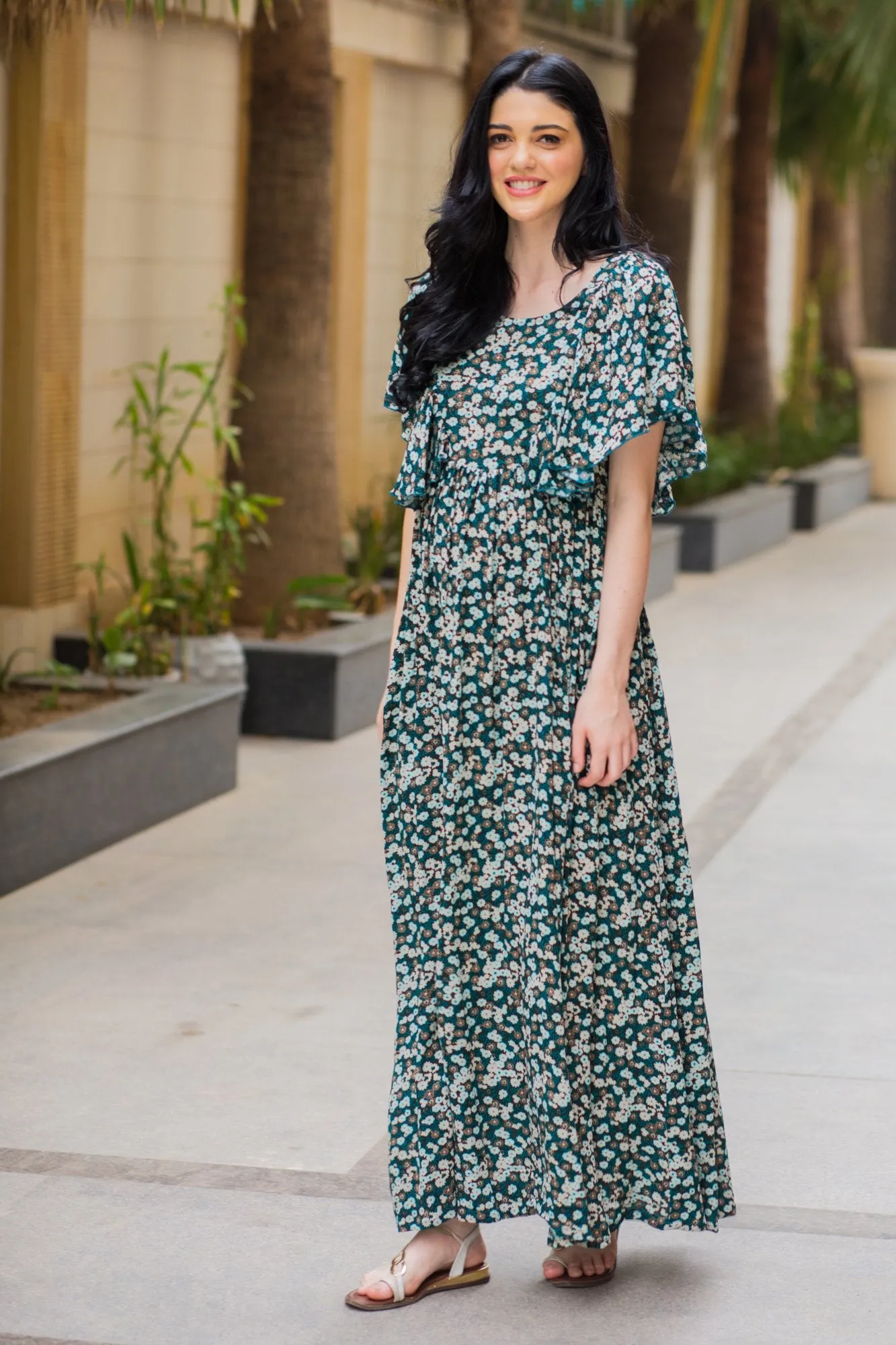 Exquisite Green Berry Maternity & Nursing Flap Dress