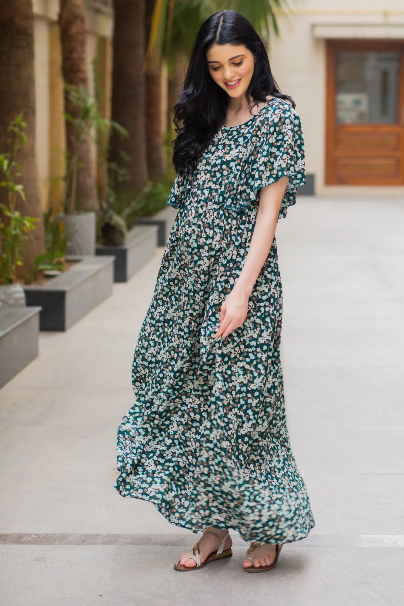 Exquisite Green Berry Maternity & Nursing Flap Dress