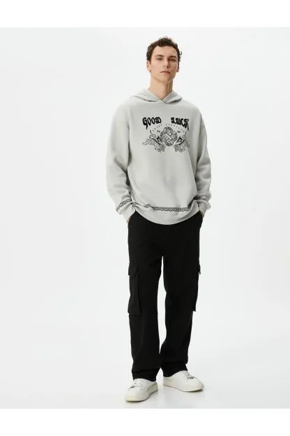 Far East Printed Hoodie Comfortable Cut With Slogan