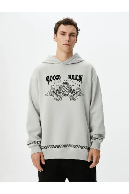 Far East Printed Hoodie Comfortable Cut With Slogan