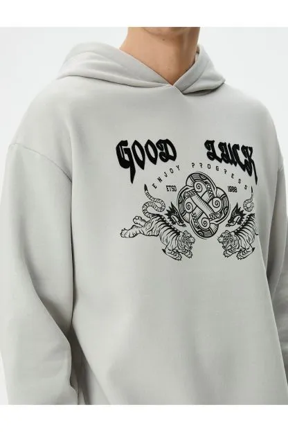 Far East Printed Hoodie Comfortable Cut With Slogan