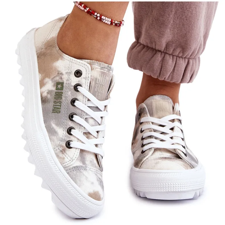 Fashionable Low Sneakers Big Star LL274043 White and Gray beige