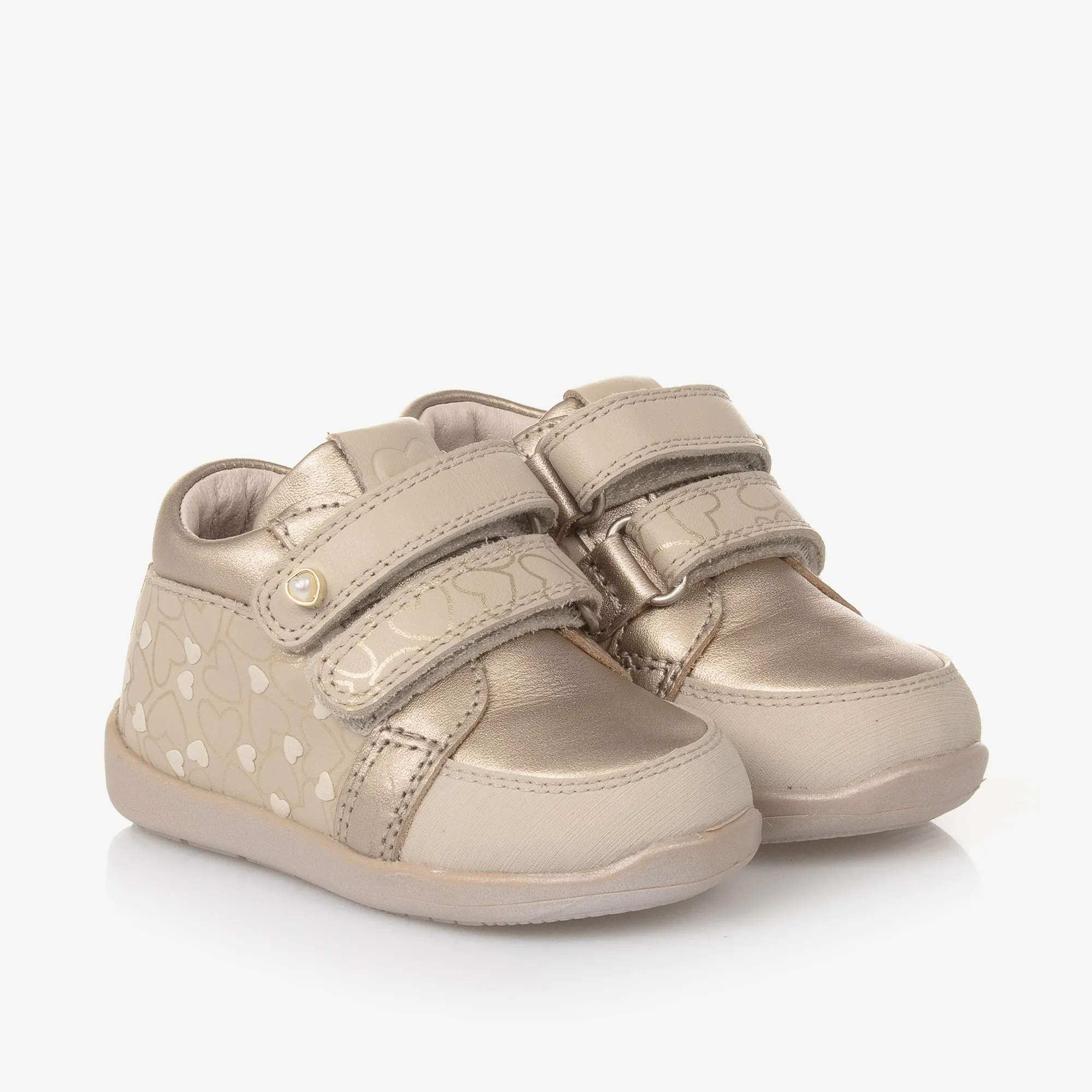 Girls Gold Leather First Walker Trainers