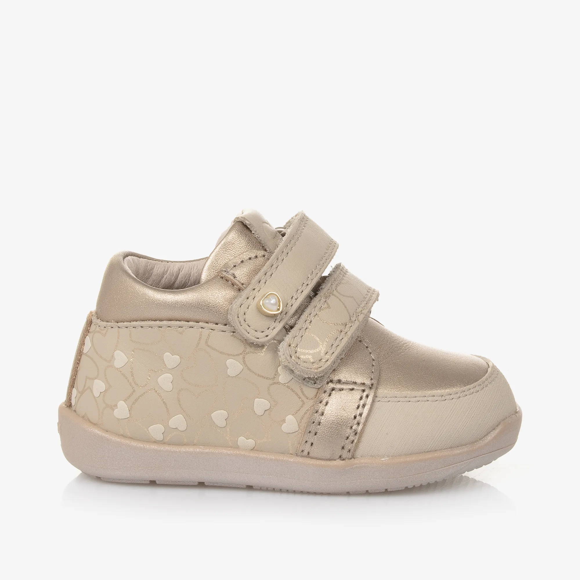 Girls Gold Leather First Walker Trainers