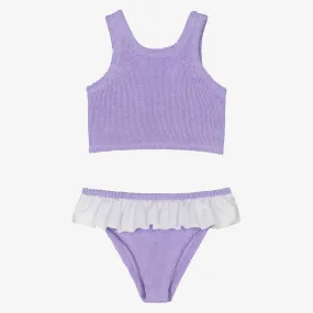 Girls Lilac Purple Crinkle Frill Bikini