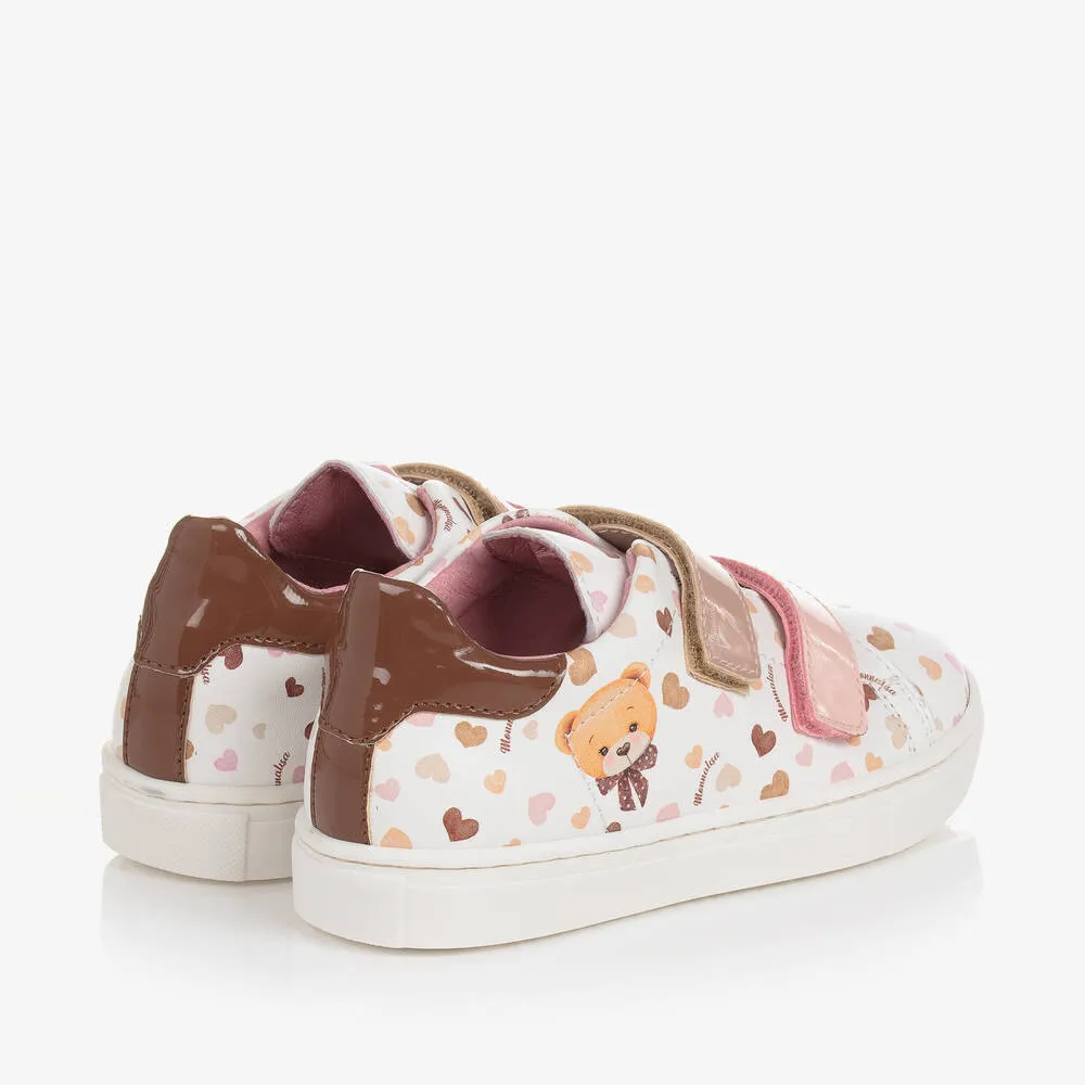 Girls White Teddy Bear Trainers