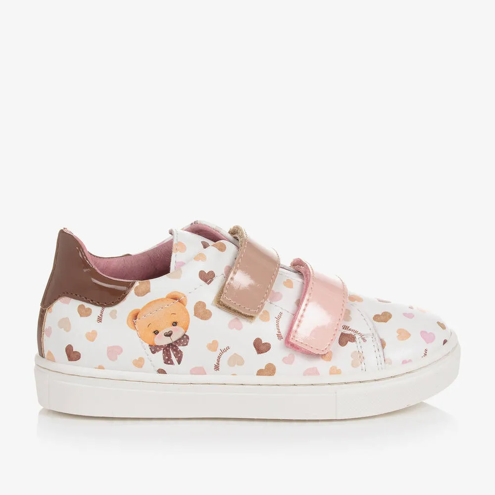 Girls White Teddy Bear Trainers