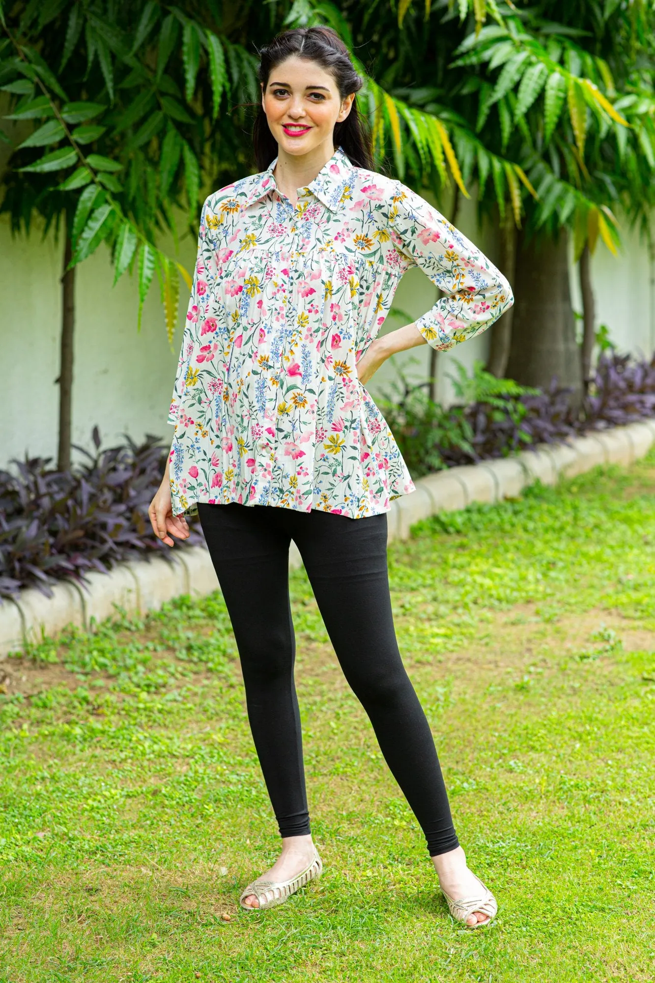 Happy Floral Gathered Maternity & Nursing Top