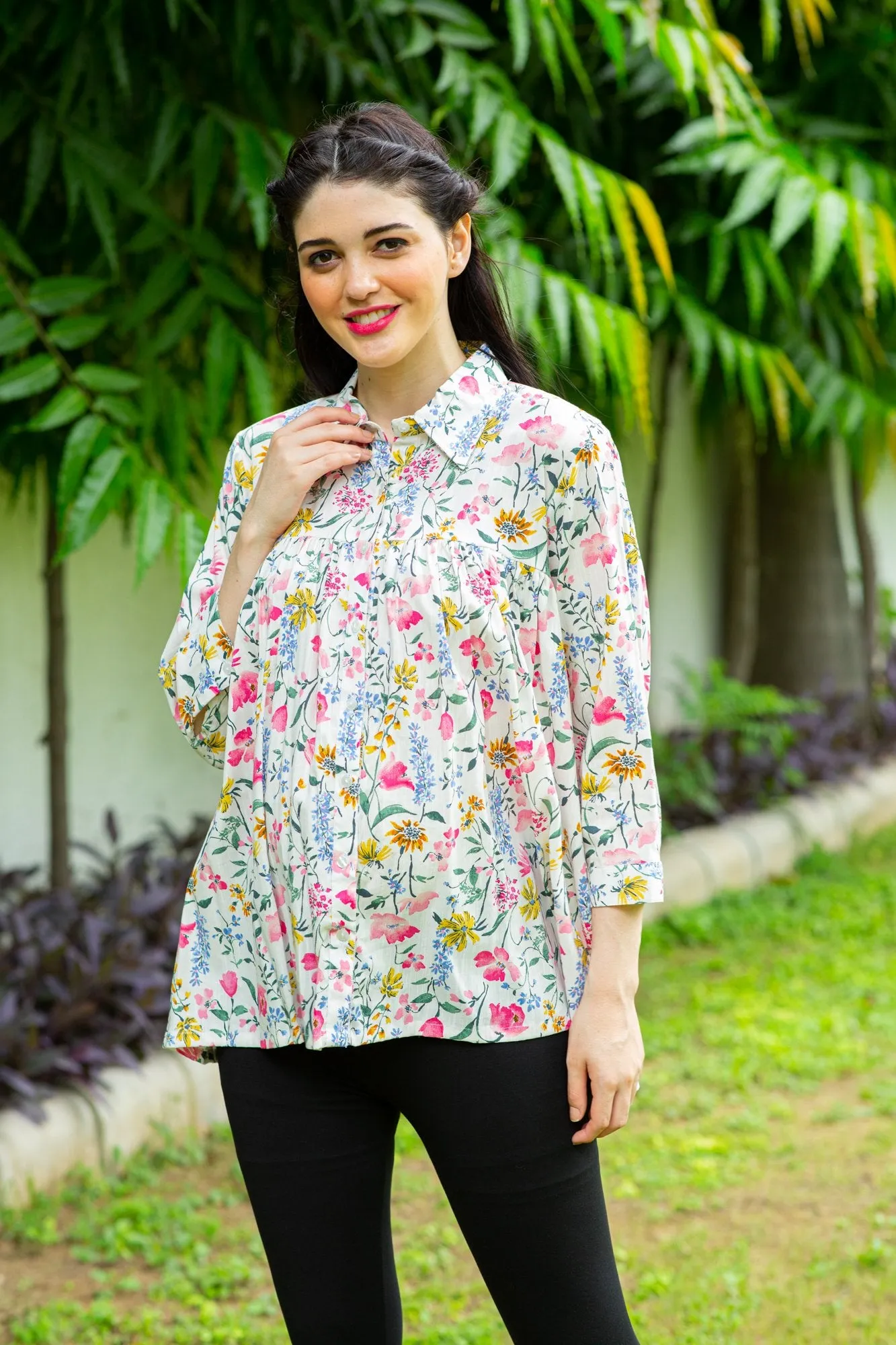 Happy Floral Gathered Maternity & Nursing Top